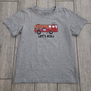 Life Is Good Kids Fire Truck “Let’s Roll” T-Shirt Gray XXL (14-16)